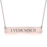 Horizontal Bar Necklace with Inscribed Date in Roman Numerals