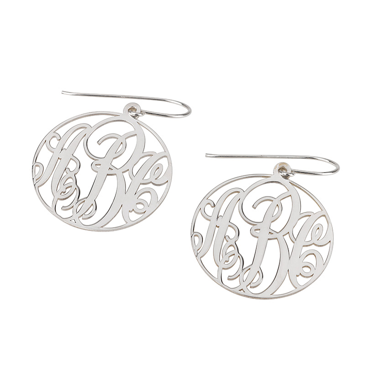 Round Hook Earrings with Cursive Style Monogram