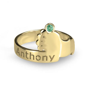 Baby’s Footprint Birthstone Ring - Custom 24k Gold Rings / Custom Gold Rings