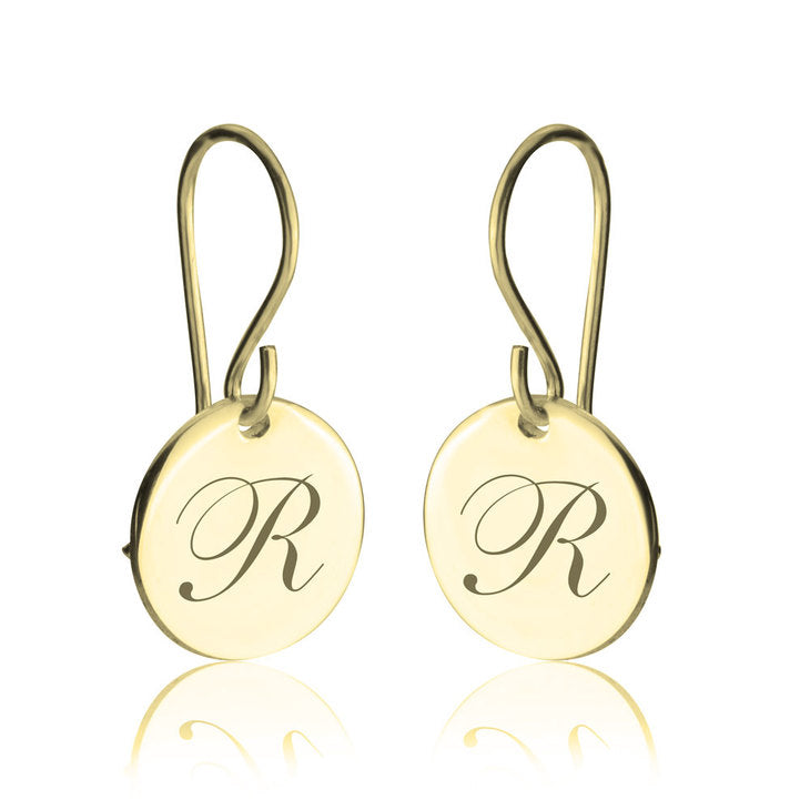 Coin Hook Earrings with Cursive Font Initial