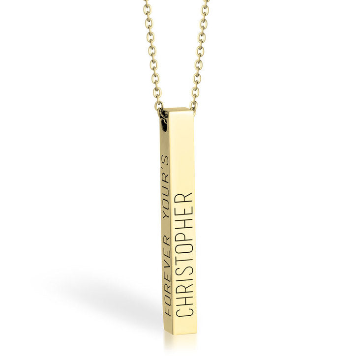 Customizable Necklace with Engraved Four-Sided Bar Pendant