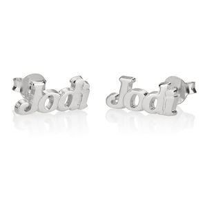 Post Earrings with Name in Block Letter Font