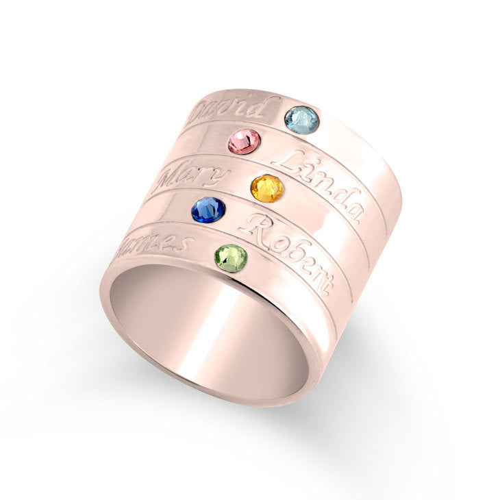 Mother's Engraved Ring with Birthstones
