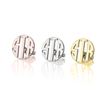 Three Initial Capital Letter Monogram Round Stud Earrings