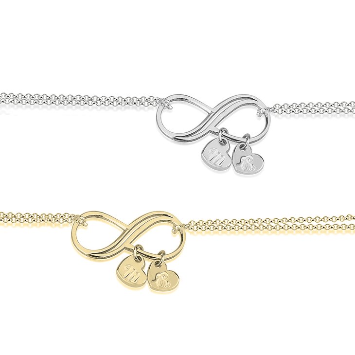 Customizable Bracelet with Infinity Pendant and Heart Charms
