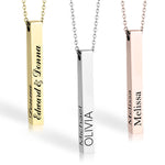 Customizable Necklace with Engraved Four-Sided Bar Pendant