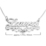 Birthstone and Name Necklace Adorned with Three Hearts